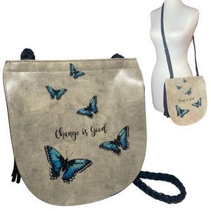 Dogo Women Shoulder Bag Crossbody Change Is Good Grey Blue Butterfly Vegan